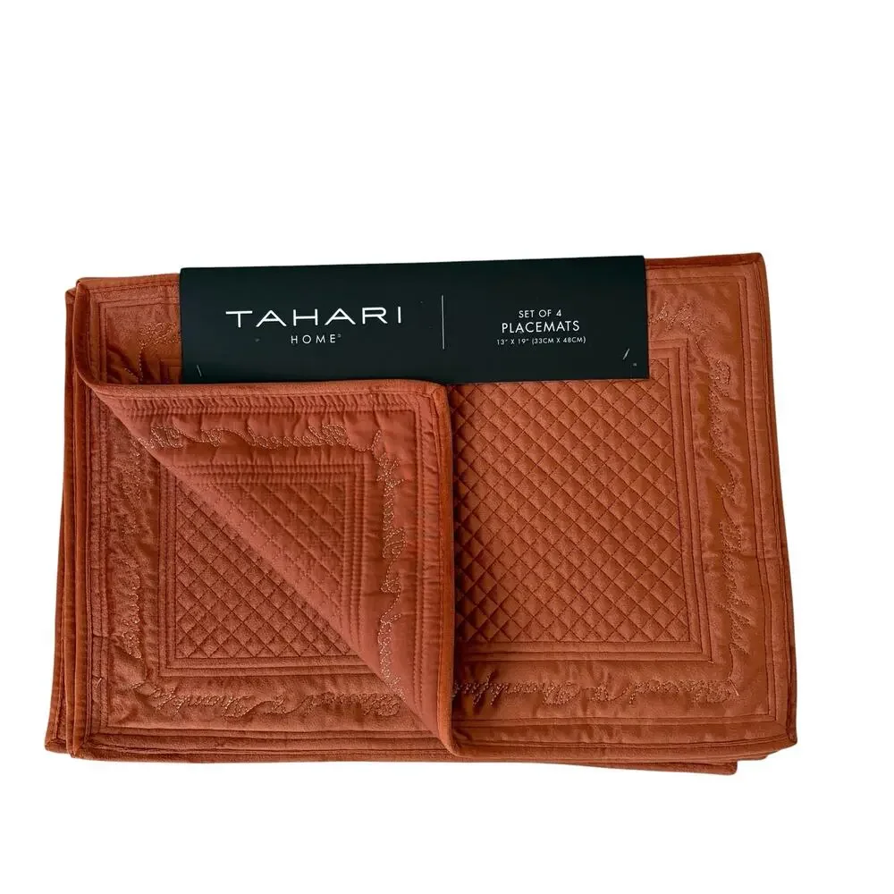 4 TAHARI Velvet Velour Fall Placemats 13x19 Auburn 